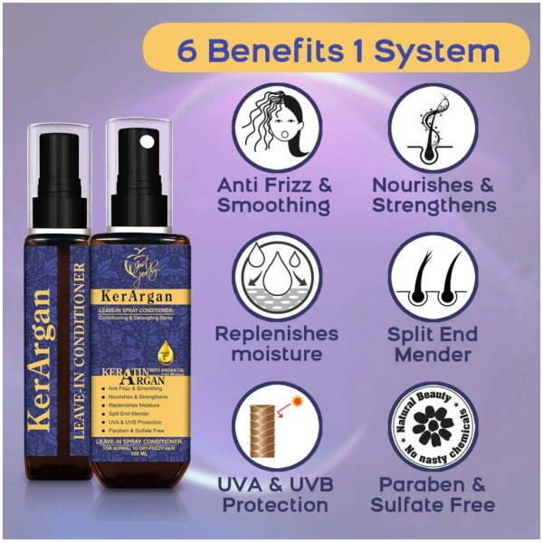 Just Peachy Kerargan Keratin Argan Oil Vitamin E Leave-In Moisture Spray Conditioner 100ml