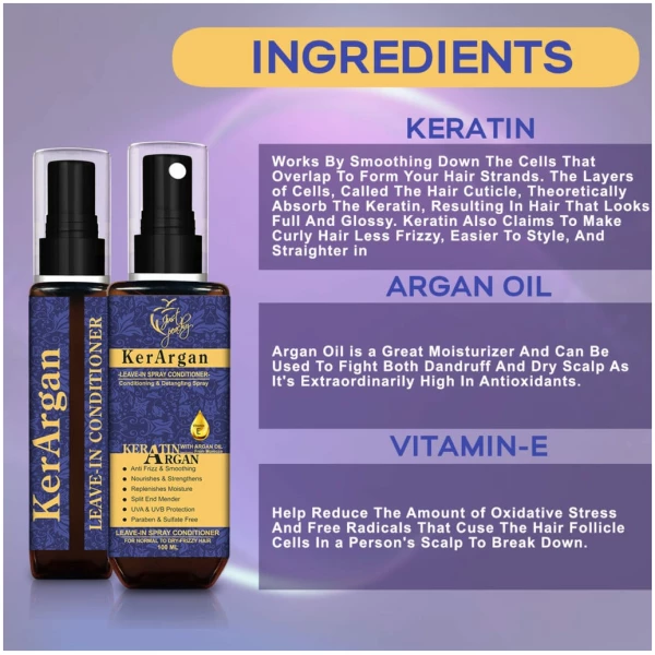 Just Peachy Kerargan Keratin Argan Oil Vitamin E Leave-In Moisture Spray Conditioner 100ml