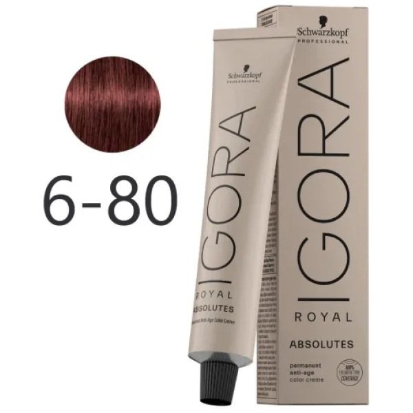 Schwarzkopf Igora Royal Absolutes Hair Color, 6-80 Dark Blonde Natural Red 60ml