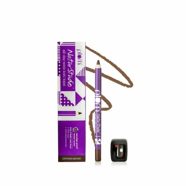 Plum Naturstudio All-Day-Wear Kohl Kajal Uptown Brown With Free Sharpener Smudge-Proof 2-In-1 Eyeliner + Kajal 1.2 G