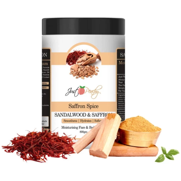Just Peachy Saffron Spice Sandalwood Face And Body Cream Enriched With Tea Tree And Almond Oil 800Gm