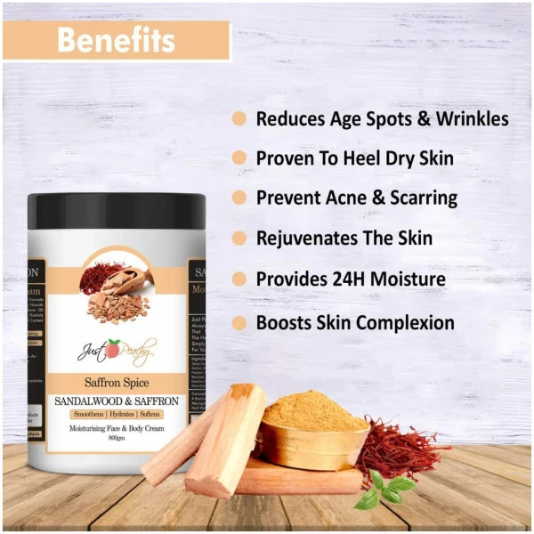 Just Peachy Saffron Spice Sandalwood Face And Body Cream Enriched With Tea Tree And Almond Oil 800Gm