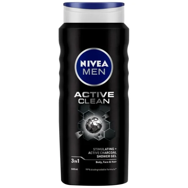 Nivea Shower Gel Active Clean Body Wash Men 500Ml