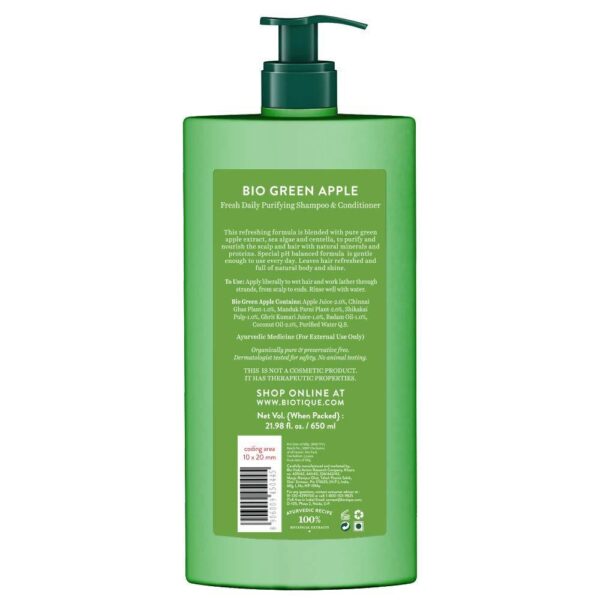 Biotique Green Apple Shampoo And Conditioner 650Ml - Image 3