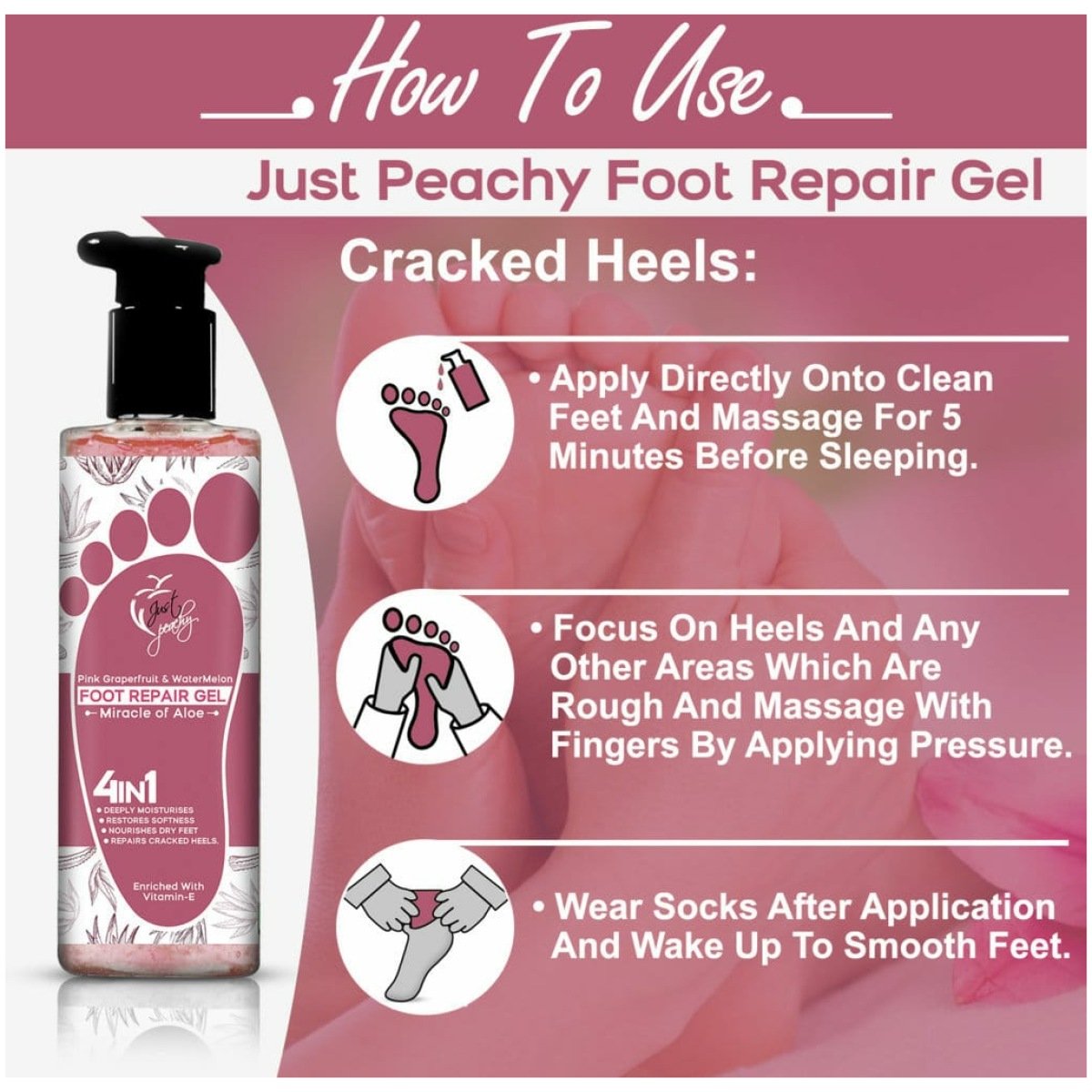 Just Peachy Miracle of Aloe Foot Repair Gel Enriched With Grapefruit & Watermelon 250ml