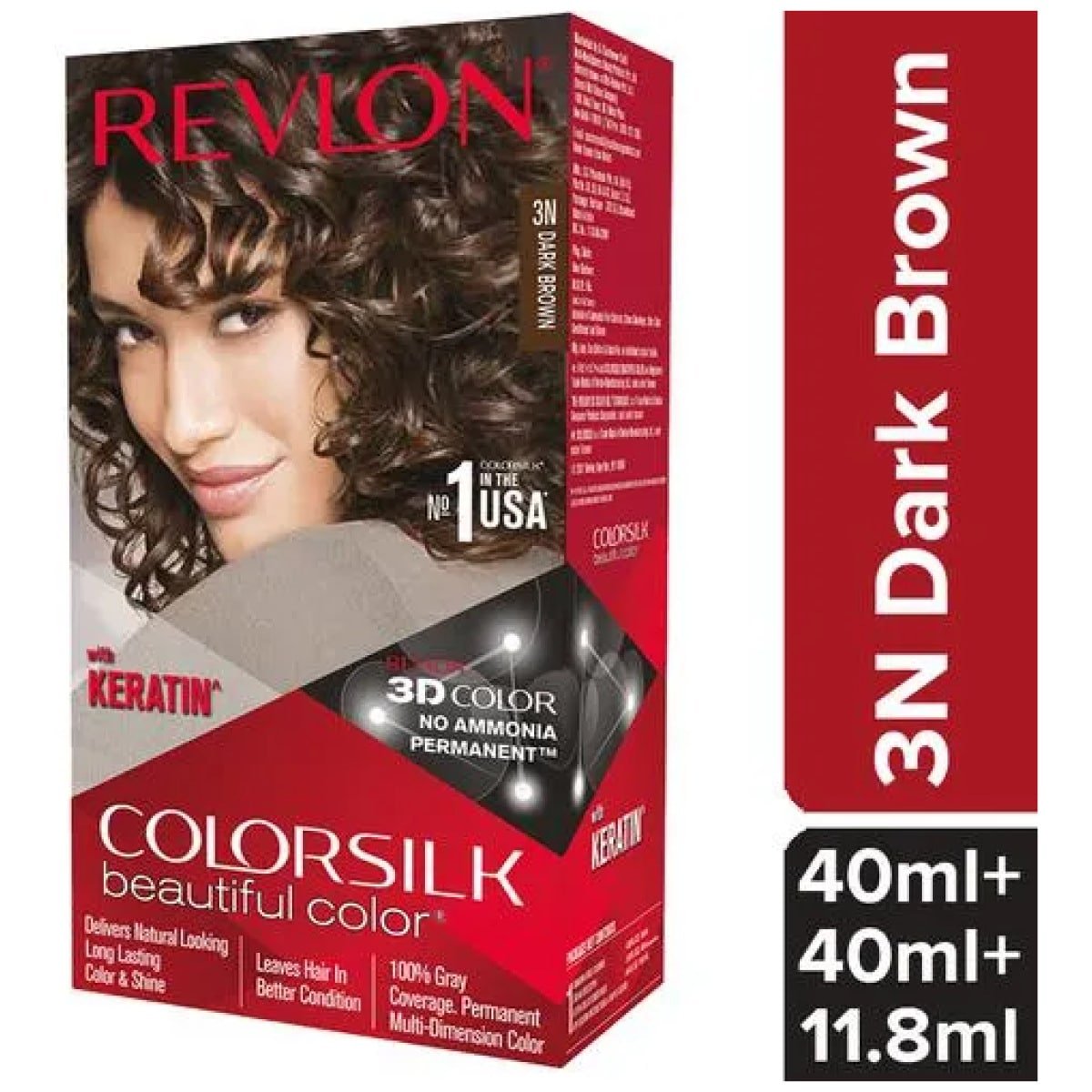 Revlon Colorsilk Beautiful 3D Color Ammonia Free Permanent 30 Dark Brown (40Ml+40Ml+11.8Ml)