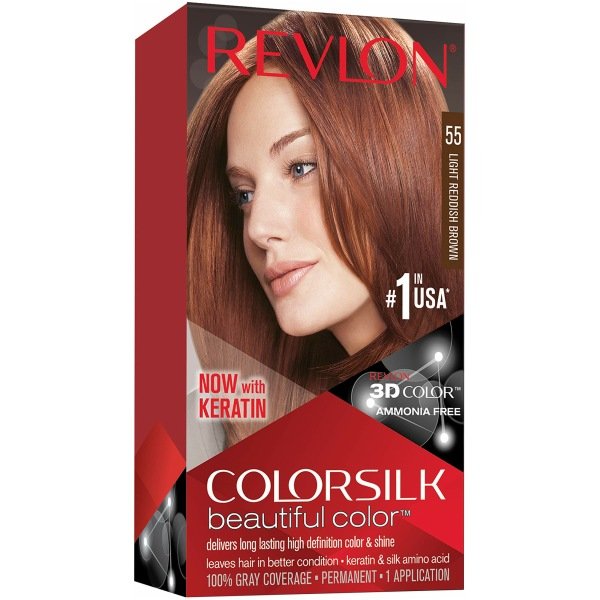 Revlon Colorsilk Beautiful 3D Color Ammonia Free Permanent 55 Light Reddish Brown (40Ml+40Ml+11.8Ml)