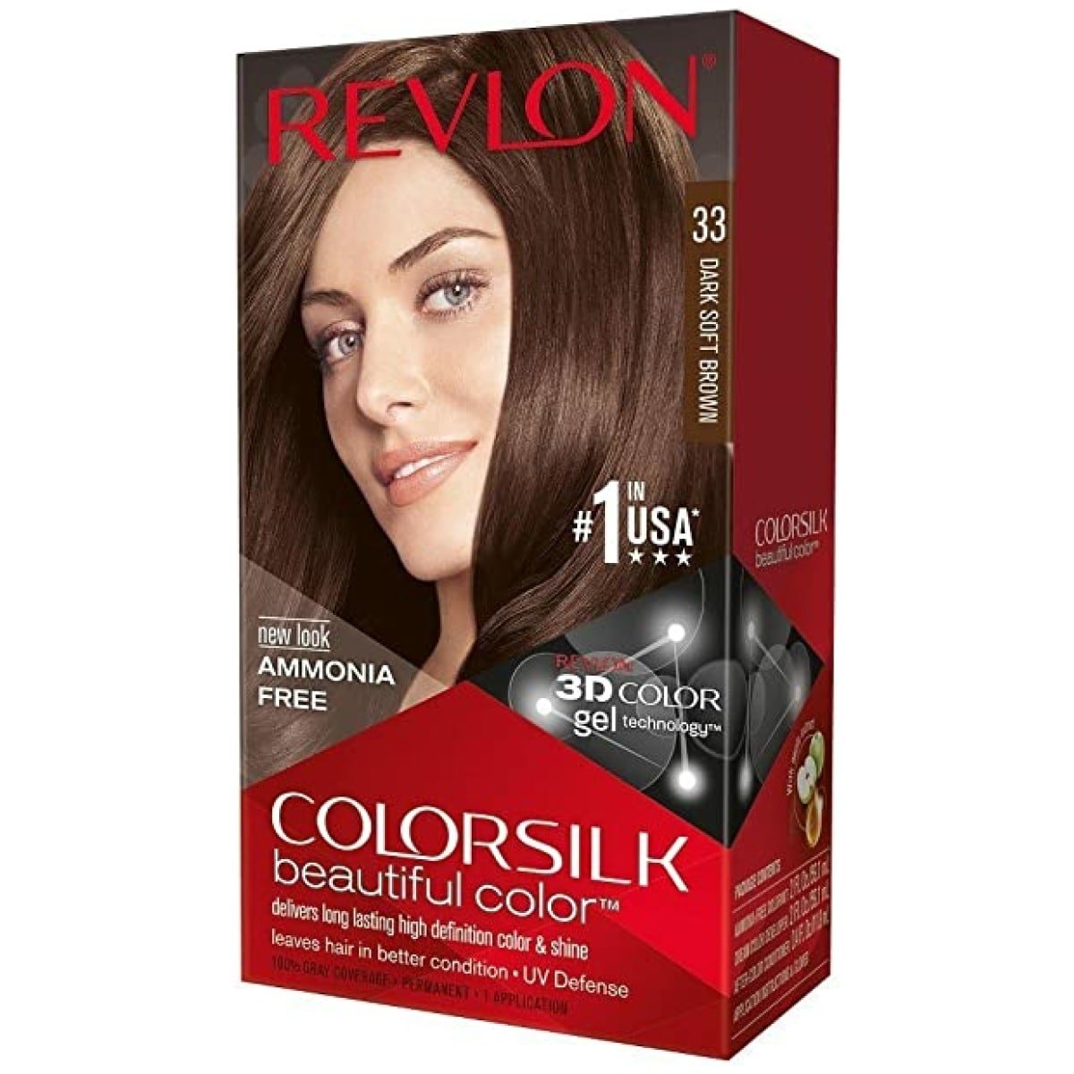 Revlon Colorsilk Beautiful 3D Color Ammonia Free Permanentr 33 Dark Soft Brown (40Ml+40Ml+11.8Ml)