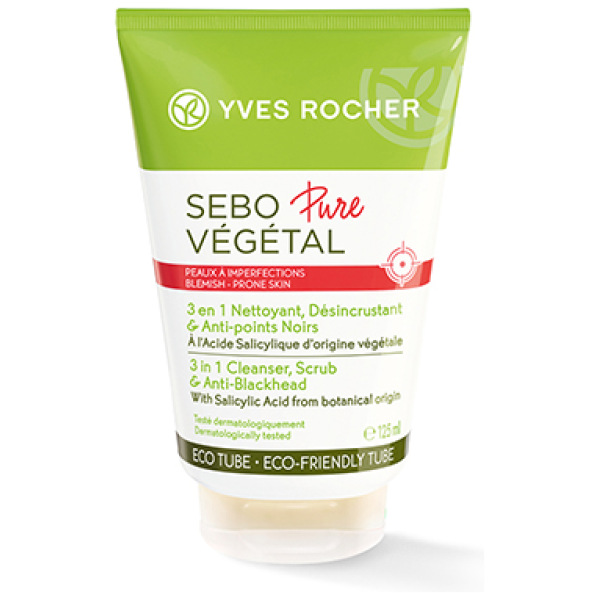 Yves Rocher Sebo Pure Vegetal 3-In-1 Cleanser Scrub And Blackhead 125Ml