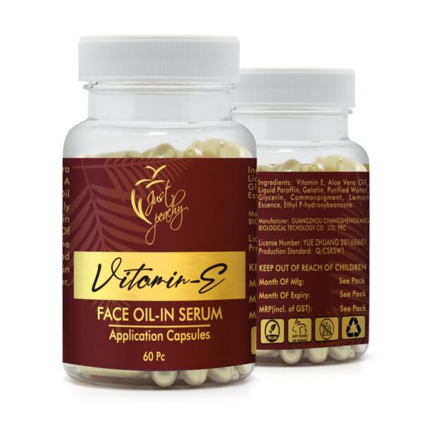 Just Peachy Vitamin E And Aloe-Vera Face Serum Soft-Gel Facial Application Capsule 60 Capsules Gold