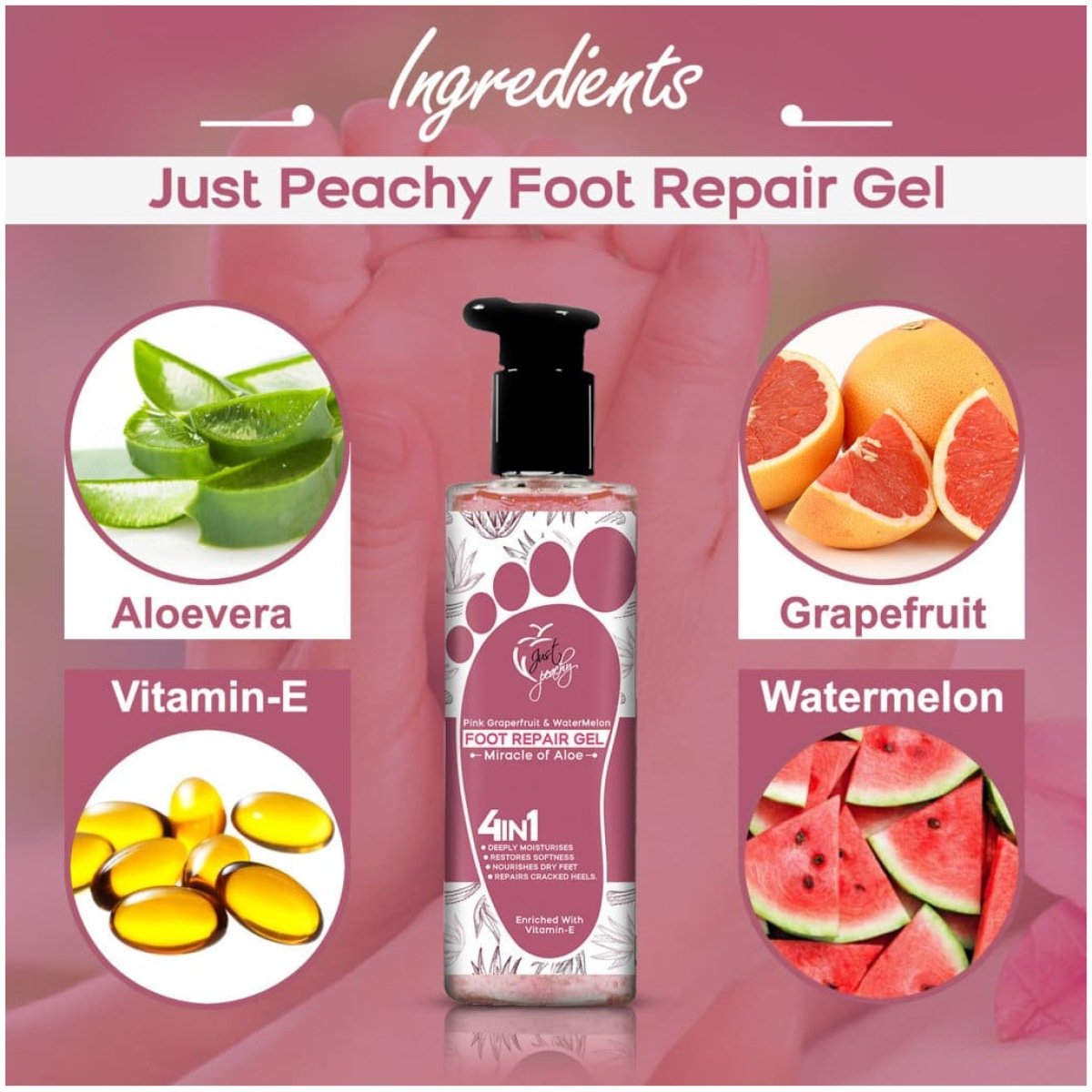 Just Peachy Miracle of Aloe Foot Repair Gel Enriched With Grapefruit & Watermelon 250ml