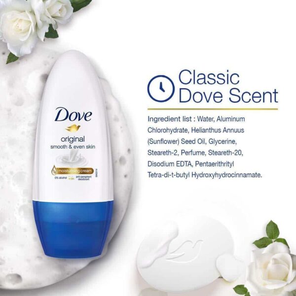 Dove Original Deodorant Roll On For Women Antiperspirant Underarm 50Ml - Image 4