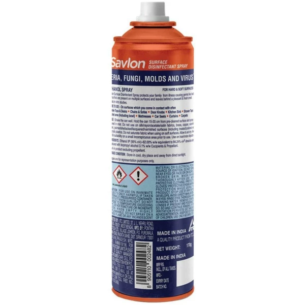Savlon Surface Disinfectant Spray Sanitizer Germ Kill On Hard And Soft Surfaces| Kills Bacteria Virus Fungi And Mold 170G 230Ml - Image 2