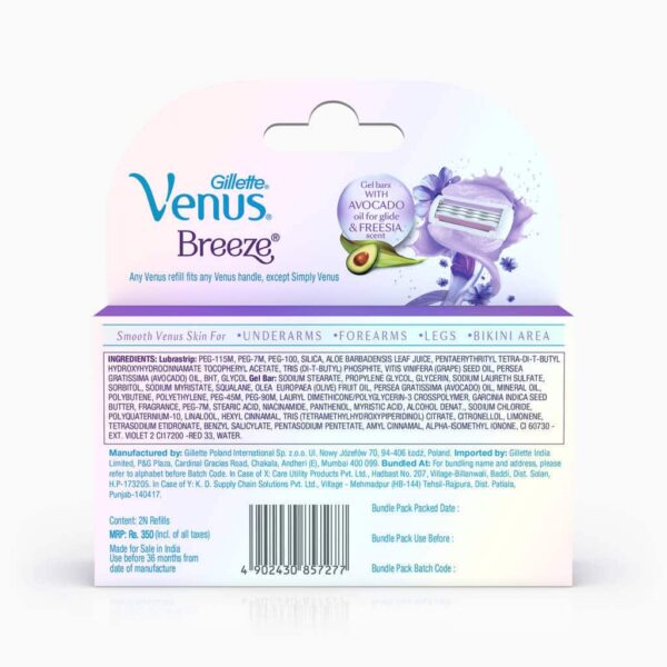 Gillette Venus Breeze Hair Removal Razor Refills With Avocado For Woman 2 Pc - Image 3