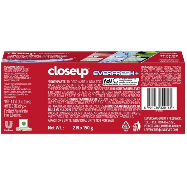Closeup Everfresh+ Anti-Germ Gel Toothpaste Red Hot 2X150 G - Image 2