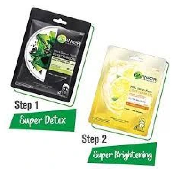GARNIER Skin Naturals Sheet Mask Pack of 3 (2 Charcoal + 1 Light Complete)  