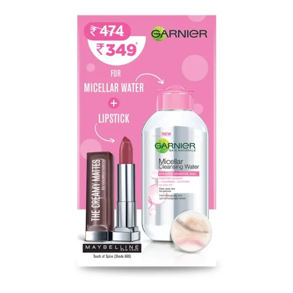 Garnier Micellar Pink, 125 ml with Maybelline Creamy Matte Lipstick Touch of Spice, 3.9 g