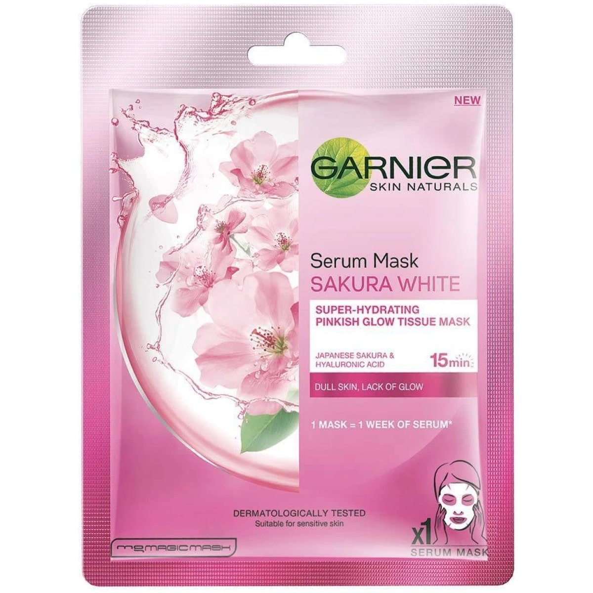 Garnier Skin Naturals, Sakura White, Face Serum Sheet Mask (Pink), 28g