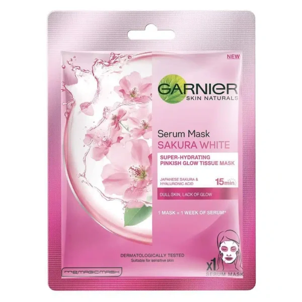 Garnier Skin Naturals, Sakura White, Face Serum Sheet Mask (Pink), 28g