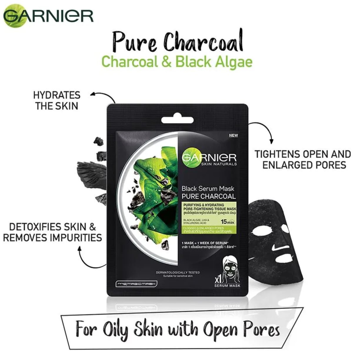 Garnier Skin Naturals Charcoal Face Serum Sheet Mask Black 28g