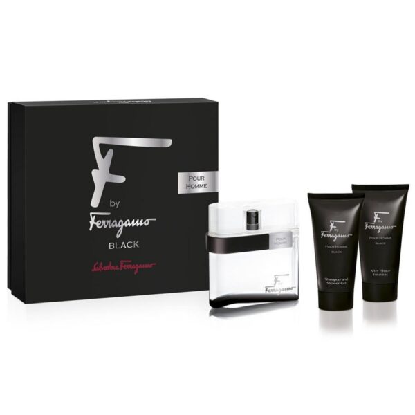 Salvatore Ferragamo F By Ferragamo Black Gift Set 100Ml Eau Du Toilette Edt + 75Ml Aftershave Balm + 75Ml Shower Gel For Him