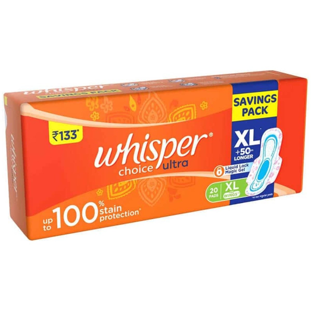 Buy Whisper Sanitary Pads Choice Ultra Wings Extra Large 20 Pcs Online At  Best Price of Rs 160 - bigbasket