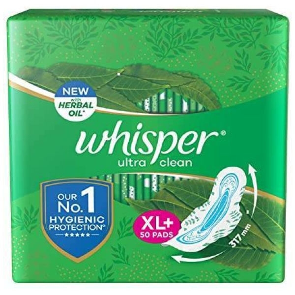 Whisper Ultra Clean Sanitary Pads For Women X-Large + Pack Of 50 Napkins