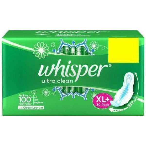 Whisper Ultra Clean Xl+ 30S Sanitary Pads For Women With Herbal Oil