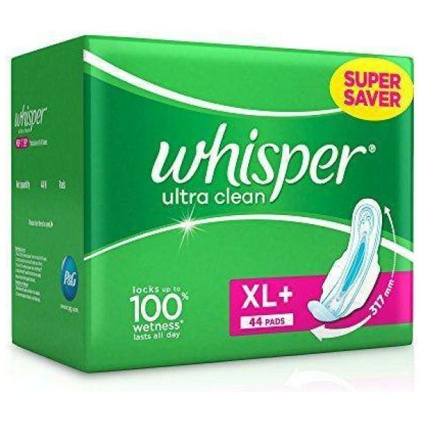 Whisper Ultra Clean Sanitary Pads Xl+ Wings 44 Pieces