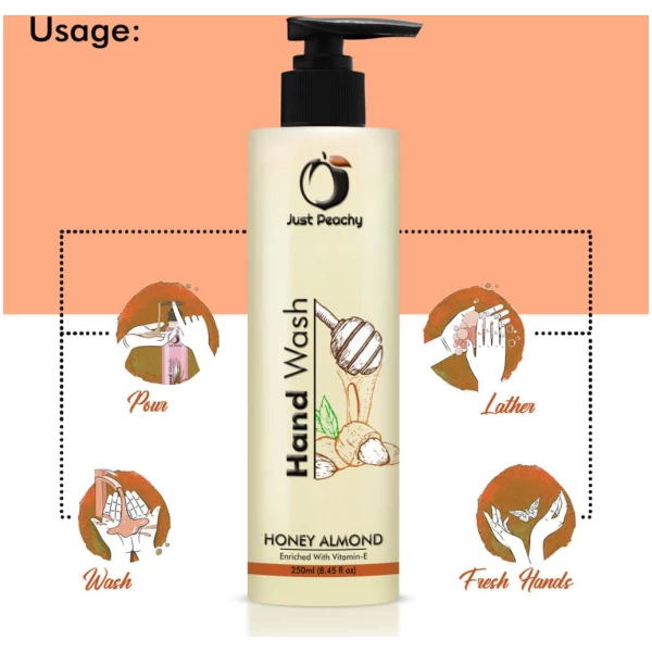 Just Peachy Moisturizing Honey Almond Hand Wash Enriched With Vitamin E 250ml - Image 3