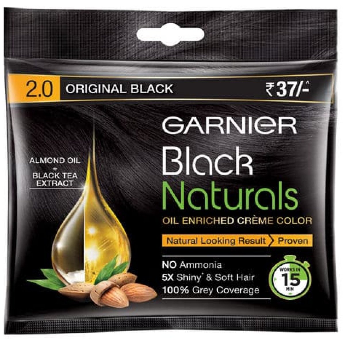 Garnier Black Naturals Oil-Enriched Cream Hair Color Original Black 8 X ( 20 ml + 20 g ) Packs 2.0