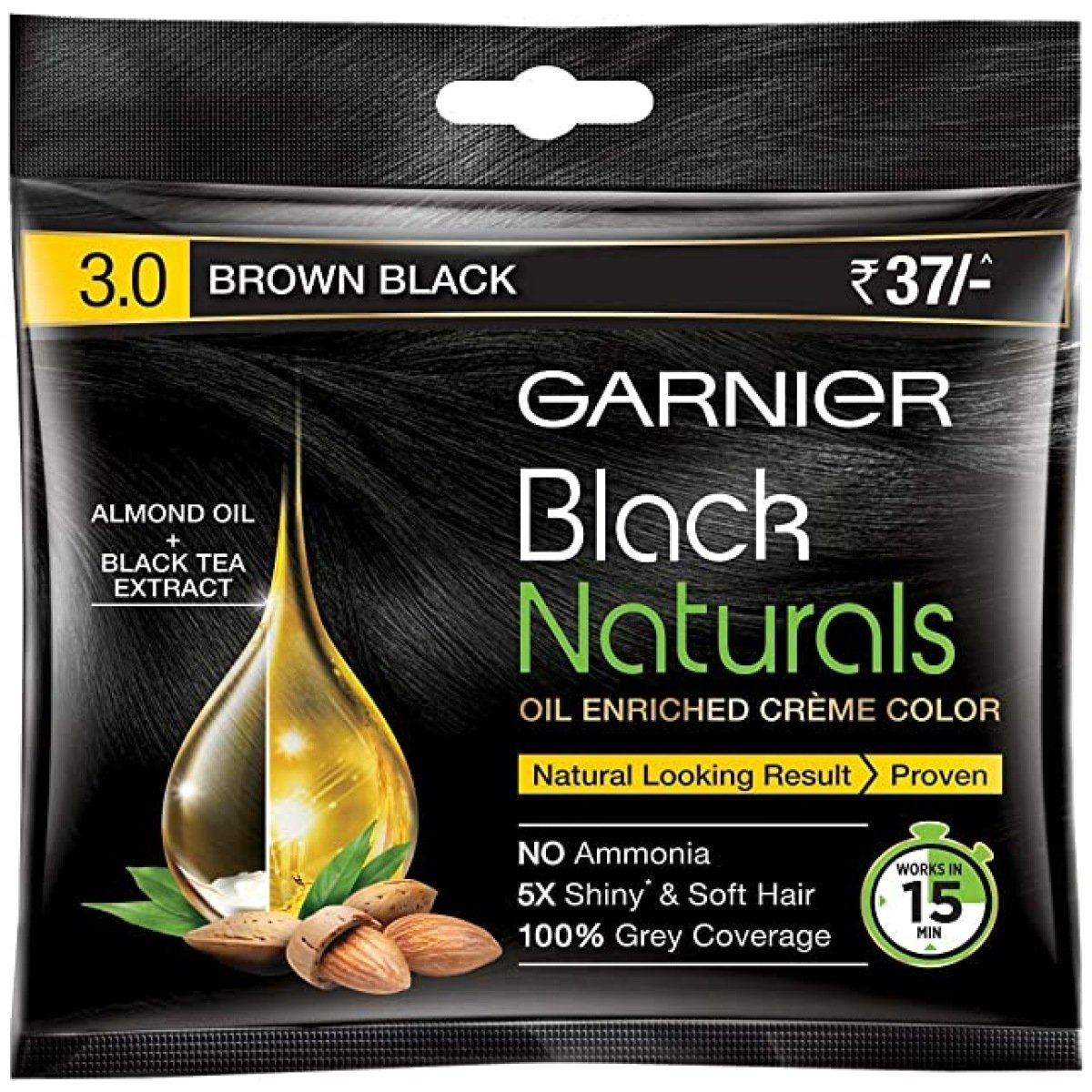 Garnier Black Naturals Oil-Enriched Cream Hair Color Brown Black 8 X ( 20 ml + 20 g ) Packs 3.0