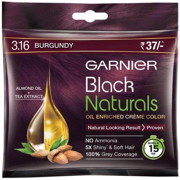 Garnier Black Naturals Oil-Enriched Cream Hair Color Burgundy 8 X ( 20 ml + 20 g ) Packs 3.16