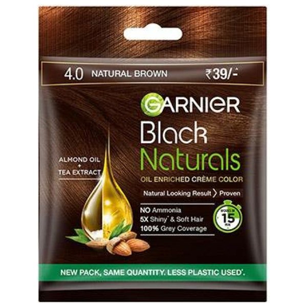 Garnier Black Naturals Oil-Enriched Cream Hair Color Natural Brown 8 X ( 20 ml + 20 g ) Packs 4.0