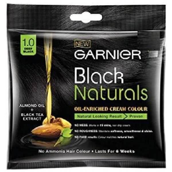 Garnier Black Naturals Oil-Enriched Cream Hair Color Deep Black 8 X ( 20 ml + 20 g ) Packs 1.0