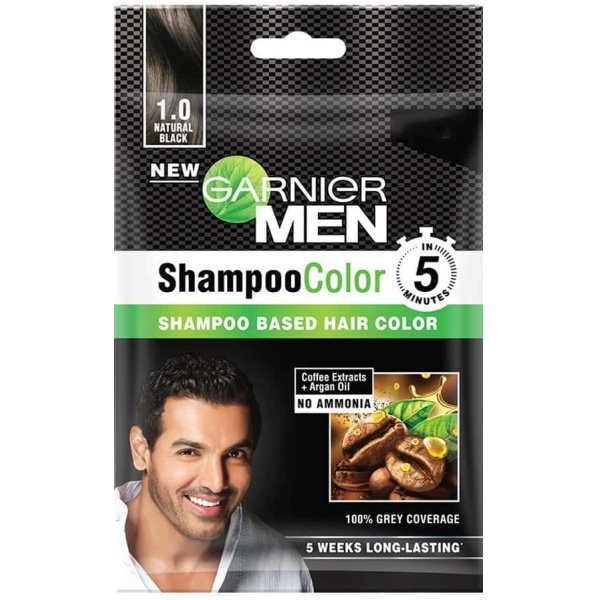 Garnier men shampoo color in 5 minutes shampoo hair color 1 natural black (Pack Of 8)