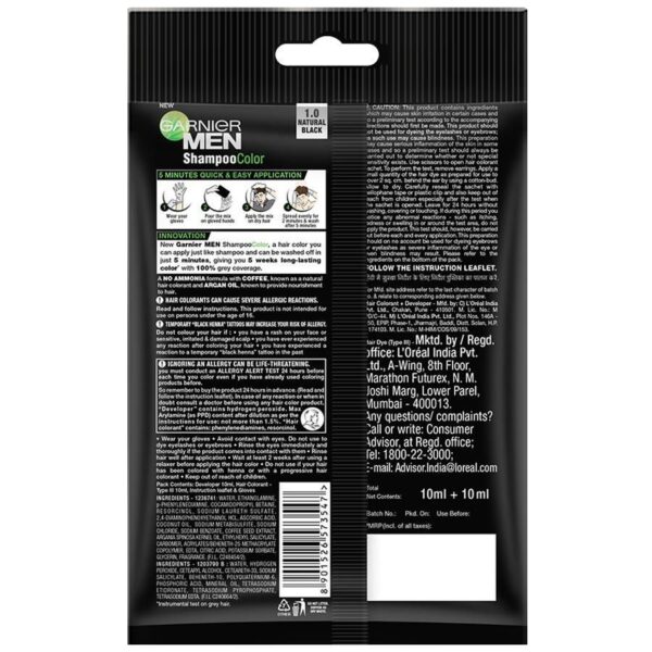 Garnier men shampoo color in 5 minutes shampoo hair color 1 natural black (Pack Of 8) - Image 2