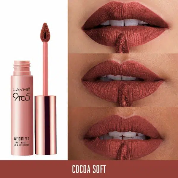Lakme 9 to 5 Weightless Mousse Lip & Cheek Color, Coca Soft, 9 g - Image 2