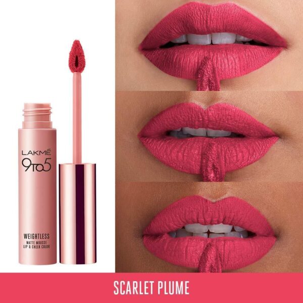 Lakme 9 to 5 Weightless Matte Mouse Lip & Cheek Color, Scarlet Plume 9 g - Image 3