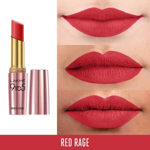 Lakme 9To5 Primer + Crème Lip Color, Red Rage CR3, 3.6 g - Image 2