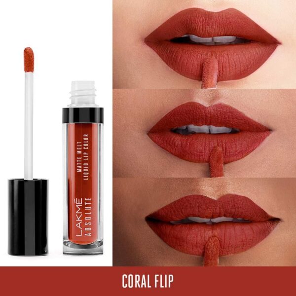 Lakme Absolute Matte Melt Liquid Lip Color - Coral Flip - Image 3