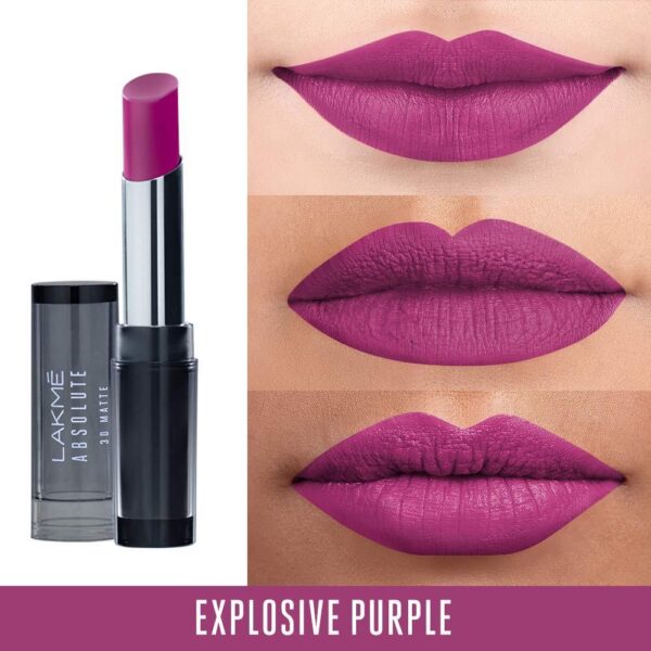 Lakme Absolute 3D Matte Lipstick - Explosive Purple - Image 2