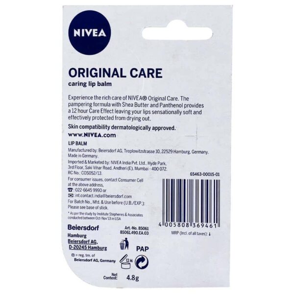 Nivea 24H Original Care Lip Balm 4.8G - Image 2