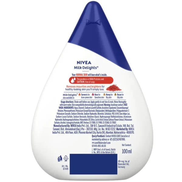 Nivea Face Wash for Normal Skin Milk Delights Saffron 100 ml - Image 2