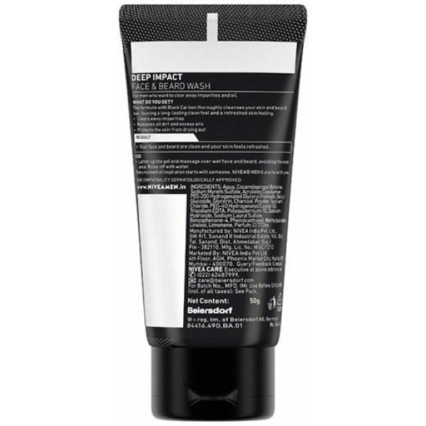 Nivea Men Deep Impact Intense Clean Face & Beard Wash With Black Carbon 50Gm - Image 2