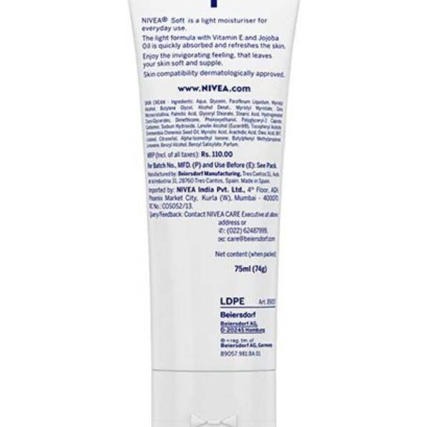 Nivea Soft Light Moisturising Cream Tube For Normal Skin 75ml - Image 2