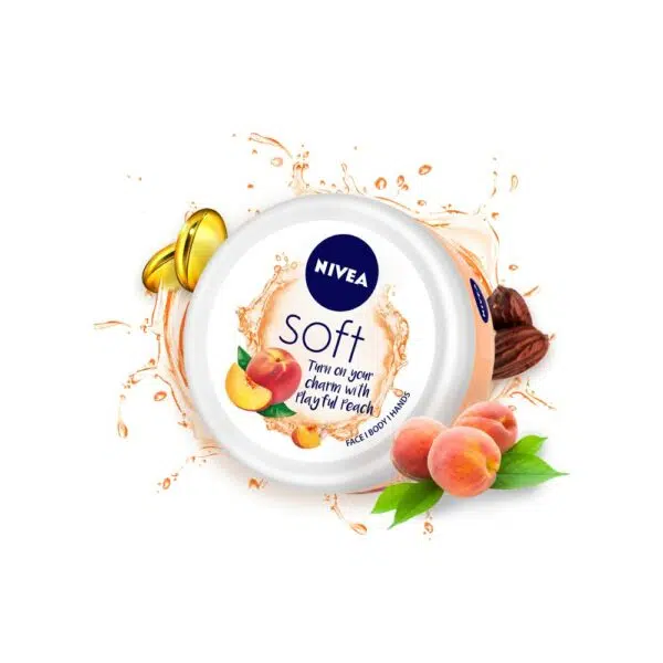 Nivea Soft Light Moisturizer Cream Playful Peach With Vitamin E & Jojoba Oil For Face Hands And Body 200ml - Image 2