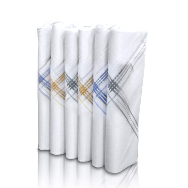 SHELTER Premium HandKerchiefs 100% | Cotton Hankies White With Color Border | Size 46 x 46 CM Pack of 6