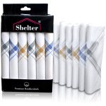 SHELTER Premium HandKerchiefs 100% | Cotton Hankies White With Color Border | Size 46 x 46 CM Pack of 6