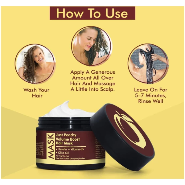Just Peachy Volume Boost Hair Treatment Mask Keratin Olive Oil & Pro Vitamin B5 200ml